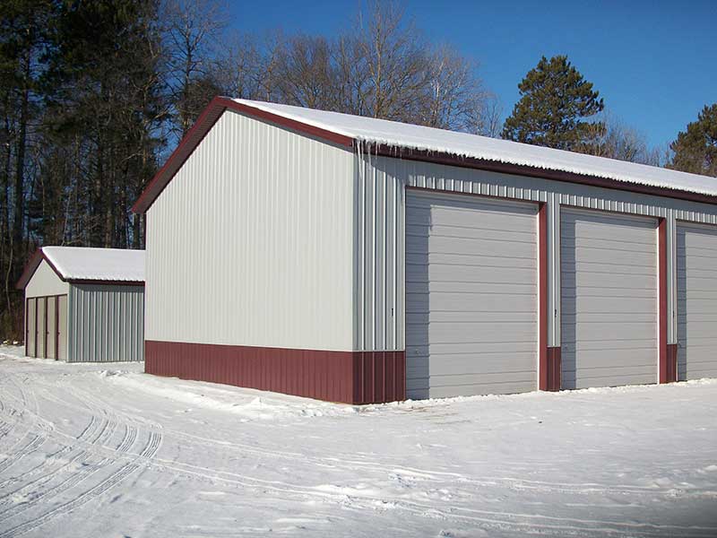 newly built red and white storage units
